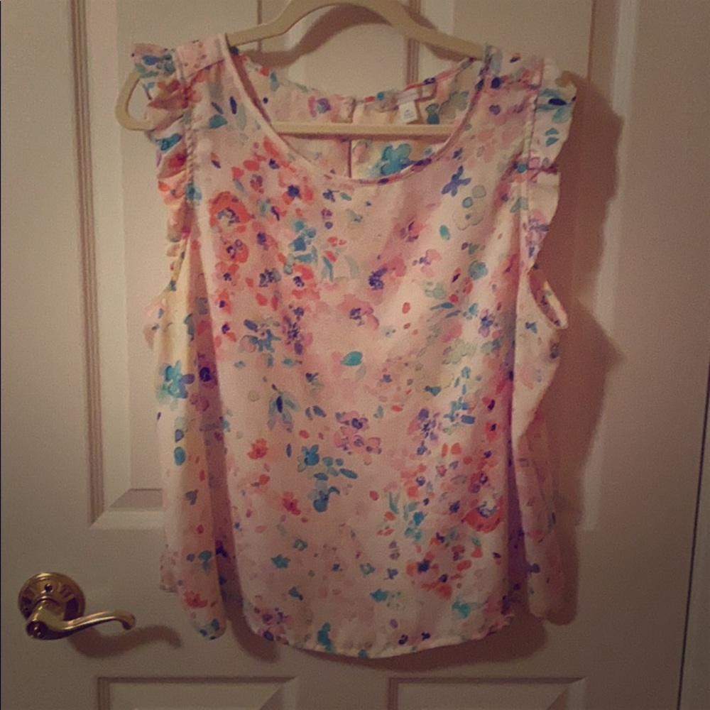 LC Lauren Conrad Pink Watercolor Print Tank
